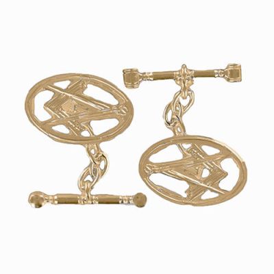 Gold Plated Oval Square and Compass Cufflinks