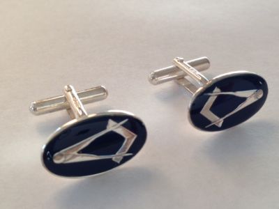 Blue Enamel & Silver Oval Masonic Cufflinks
