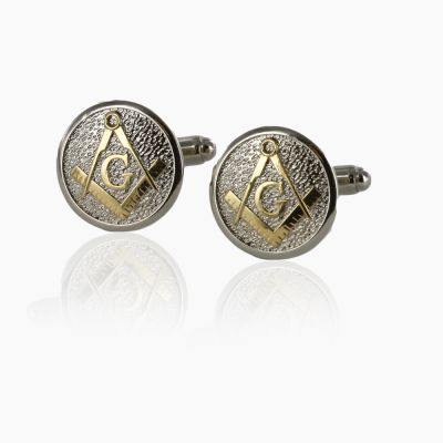 Masonic Cufflinks Two Tone Pewter and Gilded Gold – Square Compass with G