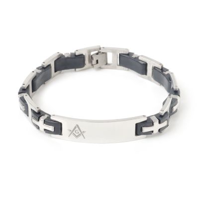 Mens Masonic Bracelet Silver & Black