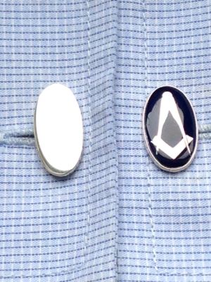 Blue Enamel & Silver Oval Masonic Cufflinks with Chain