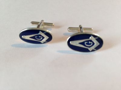 Blue Enamel & Silver Oval Masonic Cufflinks ‘G’