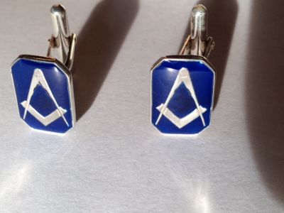 Blue Enamel and Silver Rectangular Masonic Cufflinks