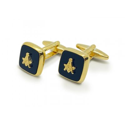 Masonic Onyx Stone with Embossed Sq & Compass Cufflinks
