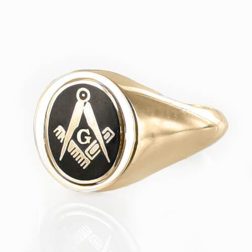 Black Reversible 9ct Gold Square and Compass with G Masonic Ring