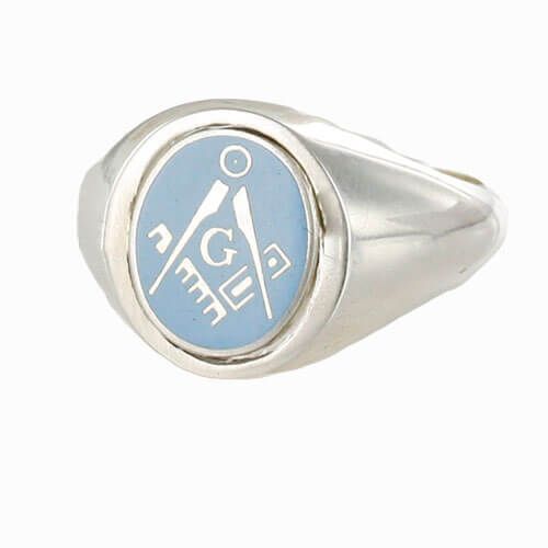 Light Blue Reversible Solid Silver Square and Compass with G Masonic Ring