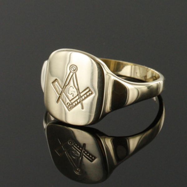 9ct Yellow Gold Square and Compass with G Masonic Signet Ring