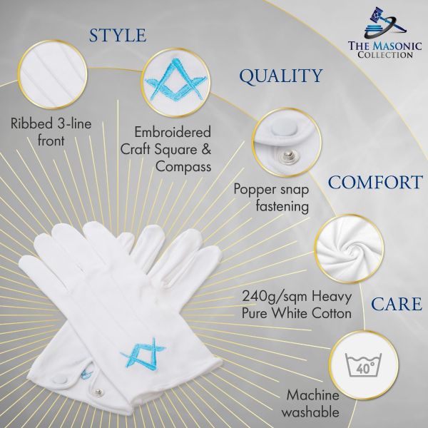 White 100 % Cotton Masonic Gloves